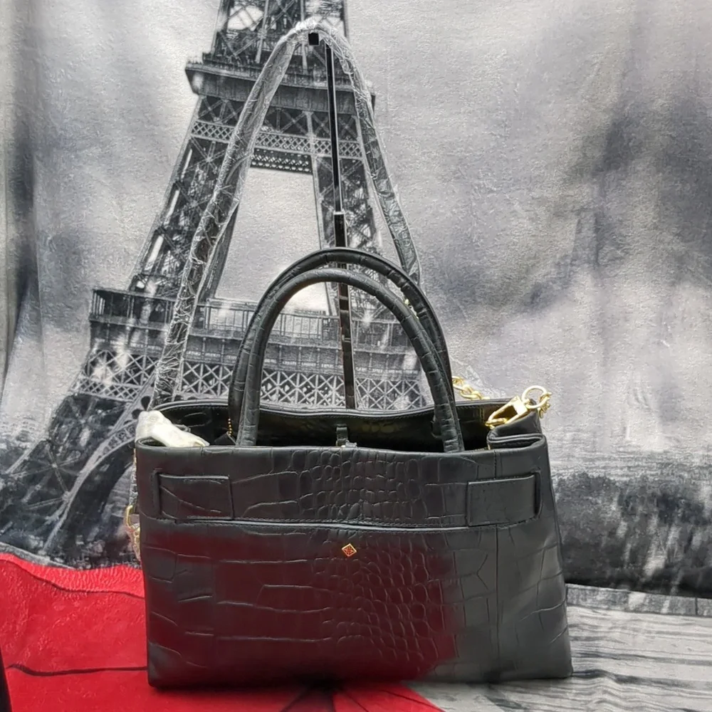 Antonio Melani Black Crocodile-Embossed tote